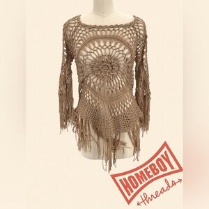 Unknown Brand Brown Crochet Cover Up Size M